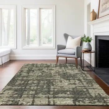 9' X 12' Brown And Beige Abstract Washable Area Rug With UV Protection