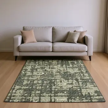 10' X 14' Brown And Beige Abstract Washable Area Rug With UV Protection