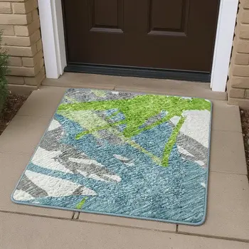3' X 5' Green Teal Blue And Ivory Abstract Washable Area Rug With UV Protection