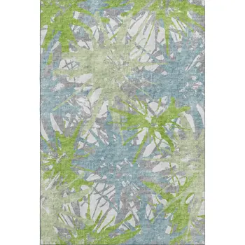 5' X 8' Green Teal Blue And Ivory Abstract Washable Area Rug With UV Protection