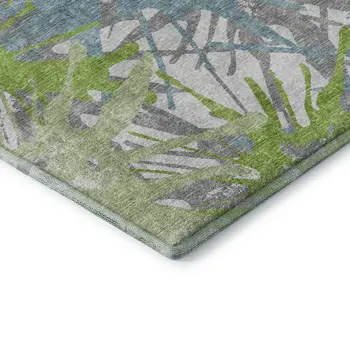 5' X 8' Green Teal Blue And Ivory Abstract Washable Area Rug With UV Protection