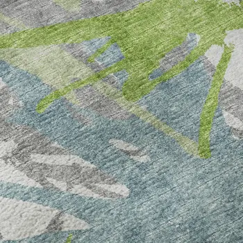 5' X 8' Green Teal Blue And Ivory Abstract Washable Area Rug With UV Protection
