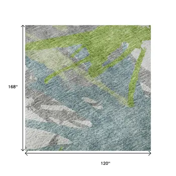 10' X 14' Green Teal Blue And Ivory Abstract Washable Area Rug With UV Protection