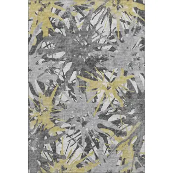 8' X 10' Gold Gray And Charcoal Abstract Washable Area Rug With UV Protection