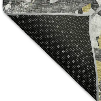 8' X 10' Gold Gray And Charcoal Abstract Washable Area Rug With UV Protection