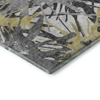 8' X 10' Gold Gray And Charcoal Abstract Washable Area Rug With UV Protection