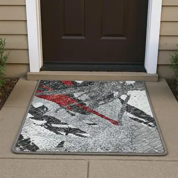 3' X 5' Red Charcoal And Gray Abstract Washable Area Rug With UV Protection