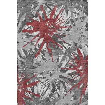 3' X 5' Red Charcoal And Gray Abstract Washable Area Rug With UV Protection