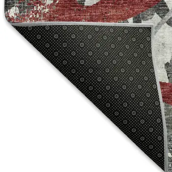 3' X 5' Red Charcoal And Gray Abstract Washable Area Rug With UV Protection