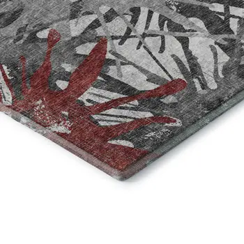 3' X 5' Red Charcoal And Gray Abstract Washable Area Rug With UV Protection