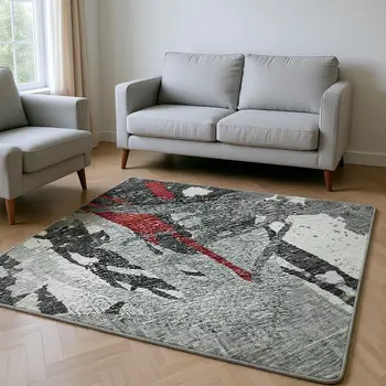 8' X 10' Red Charcoal And Gray Abstract Washable Area Rug With UV Protection