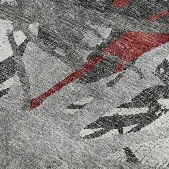 9' X 12' Red Charcoal And Gray Abstract Washable Area Rug With UV Protection