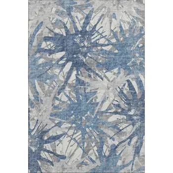 5' X 8' Blue Ivory And Gray Abstract Washable Area Rug With UV Protection