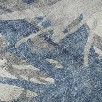 5' X 8' Blue Ivory And Gray Abstract Washable Area Rug With UV Protection