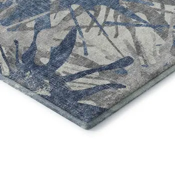 10' X 14' Blue Ivory And Gray Abstract Washable Area Rug With UV Protection