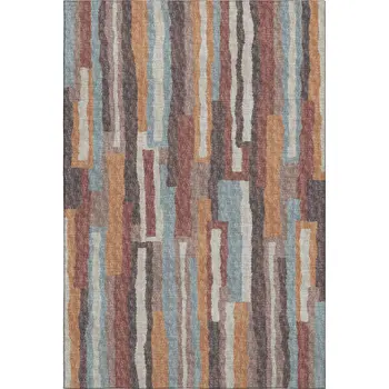 3' X 5' Rust Brown And Blue Abstract Washable Area Rug With UV Protection