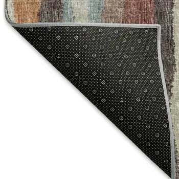 8' X 10' Rust Brown And Blue Abstract Washable Area Rug With UV Protection