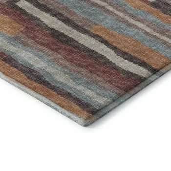 8' X 10' Rust Brown And Blue Abstract Washable Area Rug With UV Protection