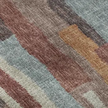 8' X 10' Rust Brown And Blue Abstract Washable Area Rug With UV Protection