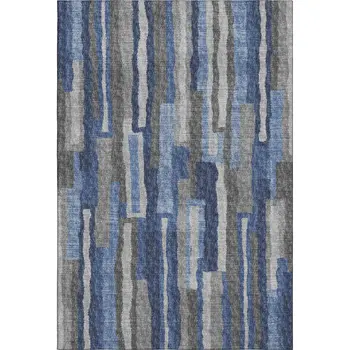 3' X 5' Blue Ivory And Gray Abstract Washable Area Rug With UV Protection