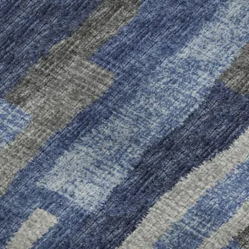 3' X 5' Blue Ivory And Gray Abstract Washable Area Rug With UV Protection