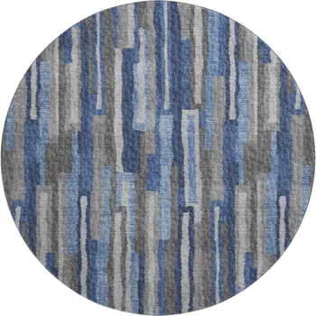 8' Blue Ivory And Gray Abstract Washable Round Rug With UV Protection