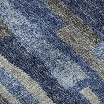 8' X 10' Blue Ivory And Gray Abstract Washable Area Rug With UV Protection