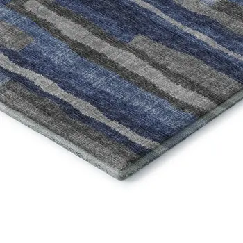 10' X 14' Blue Ivory And Gray Abstract Washable Area Rug With UV Protection