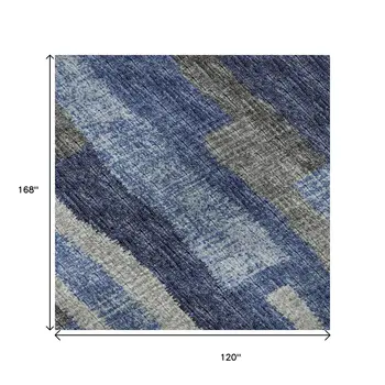10' X 14' Blue Ivory And Gray Abstract Washable Area Rug With UV Protection