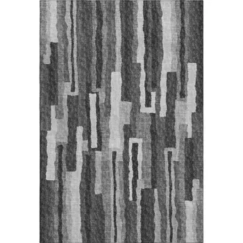 3' X 5' Graphite And Ivory Abstract Washable Area Rug With UV Protection