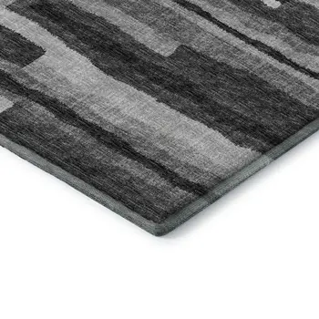 3' X 5' Graphite And Ivory Abstract Washable Area Rug With UV Protection