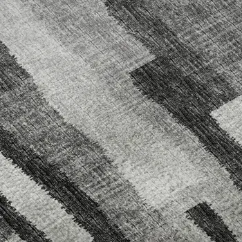 3' X 5' Graphite And Ivory Abstract Washable Area Rug With UV Protection