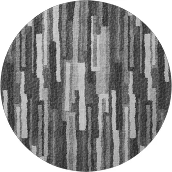 8' Graphite And Ivory Abstract Washable Round Rug With UV Protection