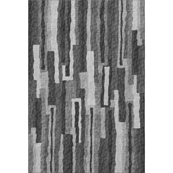 10' X 14' Graphite And Ivory Abstract Washable Area Rug With UV Protection