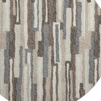 8' Brown Ivory And Gray Abstract Washable Round Rug With UV Protection