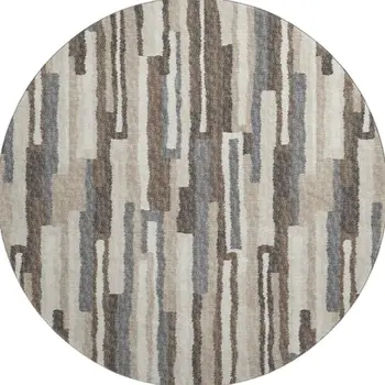 8' Brown Ivory And Gray Abstract Washable Round Rug With UV Protection