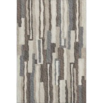 10' X 14' Brown Ivory And Gray Abstract Washable Area Rug With UV Protection