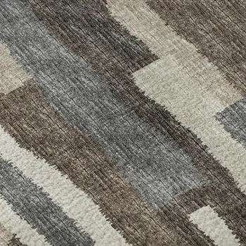 10' X 14' Brown Ivory And Gray Abstract Washable Area Rug With UV Protection