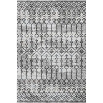3' X 5' Ash Gray And Ivory Tribal Washable Area Rug With UV Protection