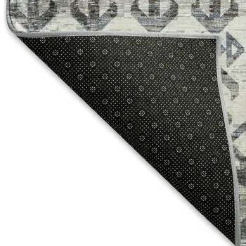 3' X 5' Ash Gray And Ivory Tribal Washable Area Rug With UV Protection