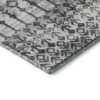 3' X 5' Ash Gray And Ivory Tribal Washable Area Rug With UV Protection