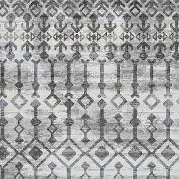3' X 5' Ash Gray And Ivory Tribal Washable Area Rug With UV Protection