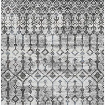 3' X 5' Ash Gray And Ivory Tribal Washable Area Rug With UV Protection