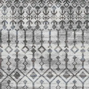 8' X 10' Ash Gray And Ivory Tribal Washable Area Rug With UV Protection