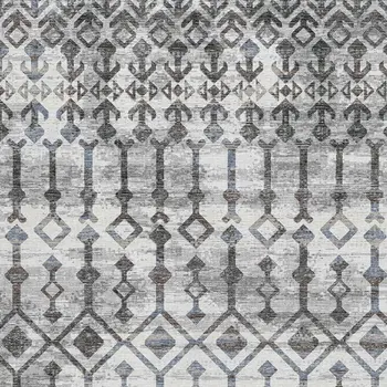 10' X 14' Ash Gray And Ivory Tribal Washable Area Rug With UV Protection