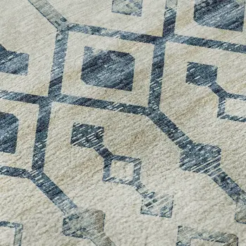 8' X 10' Ivory And Blue Tribal Washable Area Rug With UV Protection
