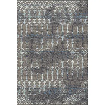 5' X 8' Burnished Brown And Blue Tribal Washable Area Rug With UV Protection