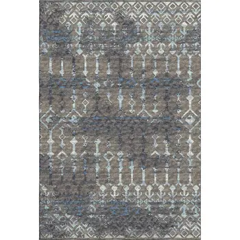 8' X 10' Burnished Brown And Blue Tribal Washable Area Rug With UV Protection