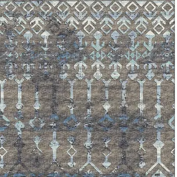 8' X 10' Burnished Brown And Blue Tribal Washable Area Rug With UV Protection