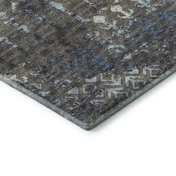 9' X 12' Burnished Brown And Blue Tribal Washable Area Rug With UV Protection